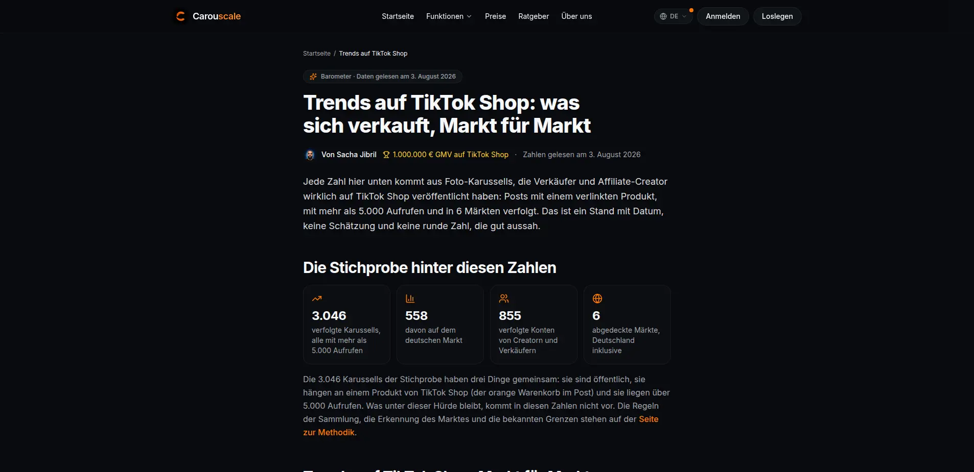 Das öffentliche Trend-Barometer für TikTok Shop von Carouscale, frei zugänglich