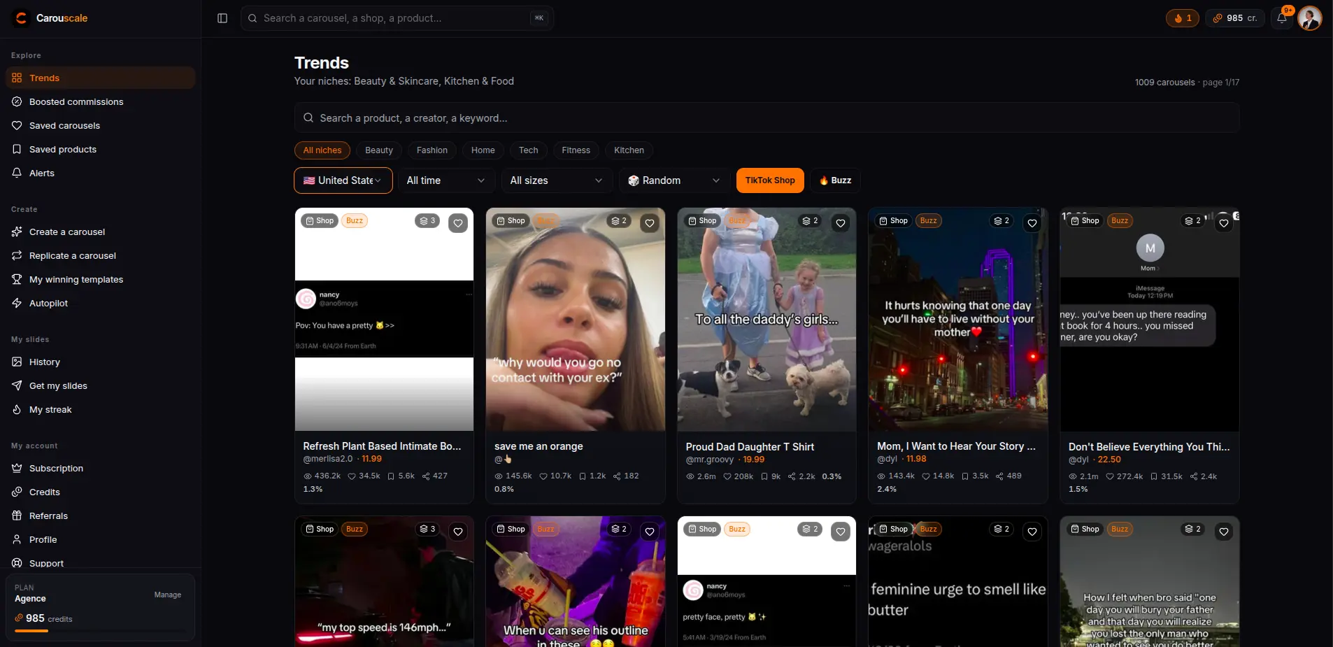 The Carouscale trends board: TikTok Shop carousels past 5,000 views