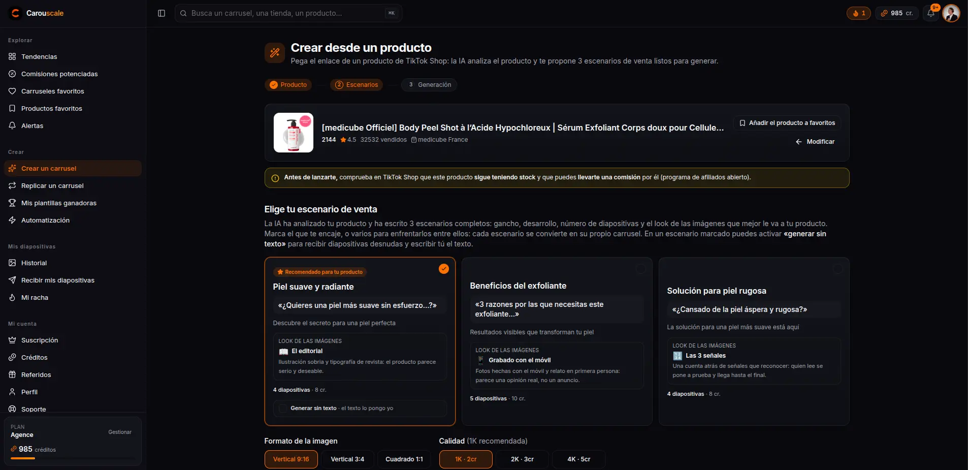 Los 3 escenarios de venta que propone el estudio Crear tras analizar el producto