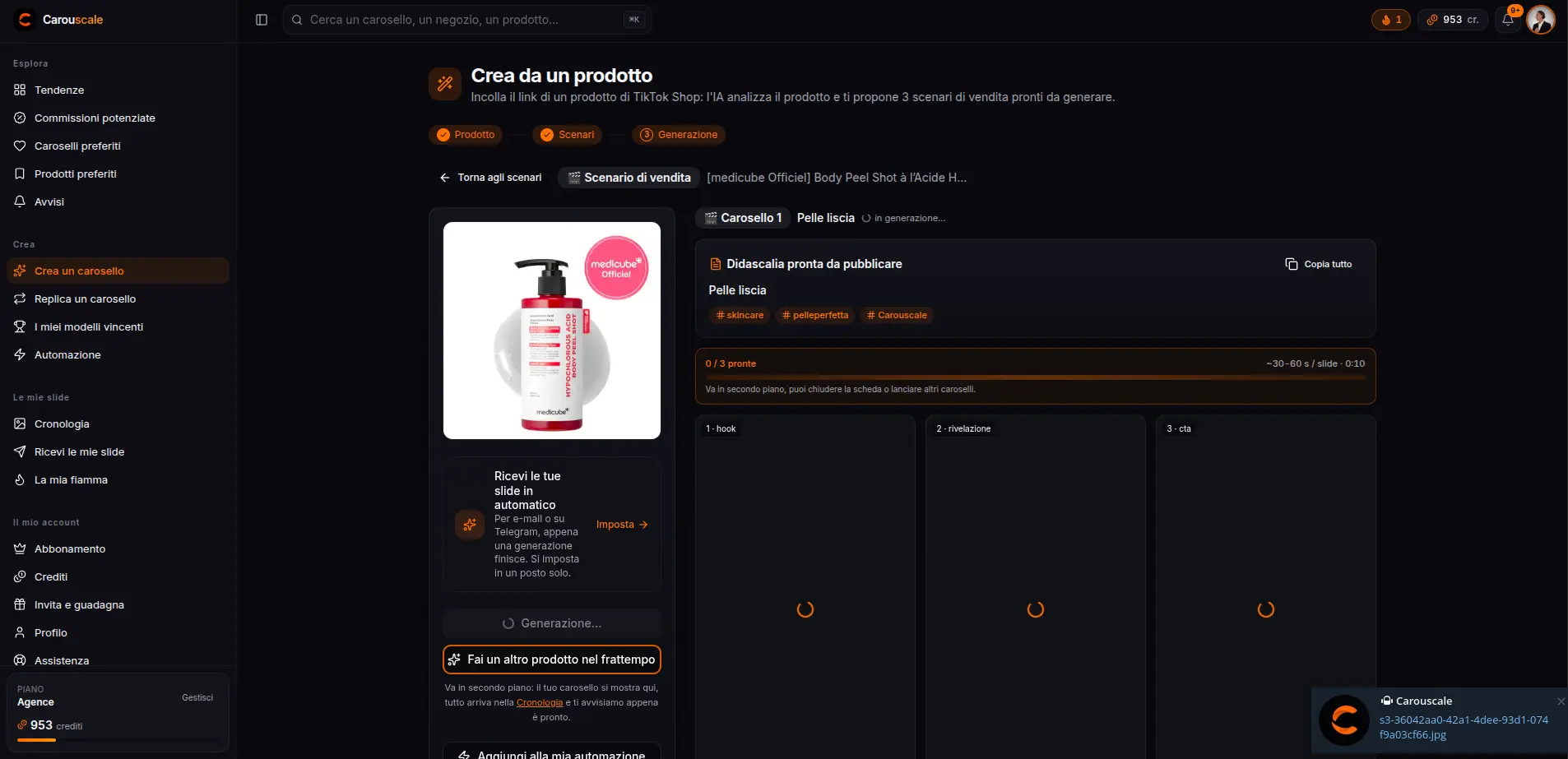 La generazione delle slide in diretta: la didascalia pronta da copiare mentre le slide si creano