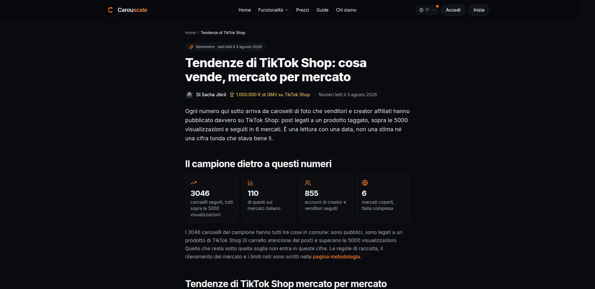 Il barometro pubblico delle tendenze di TikTok Shop di Carouscale, ad accesso libero